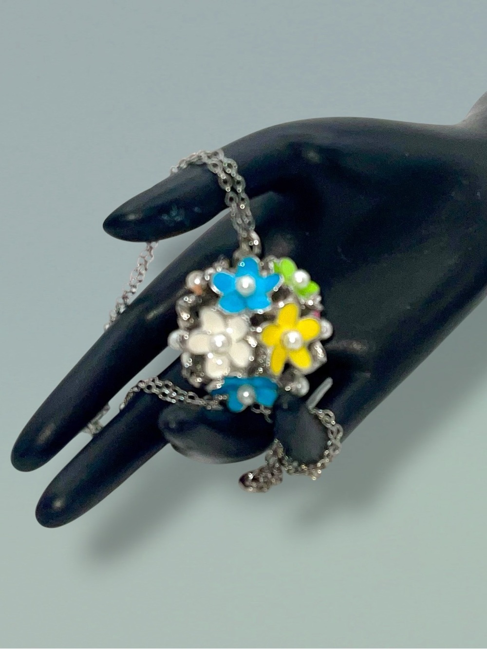 Pier 1 Imports Spring Flower Bouquet Enameled Flower Ball Pendant Necklace - Picture 4 of 15